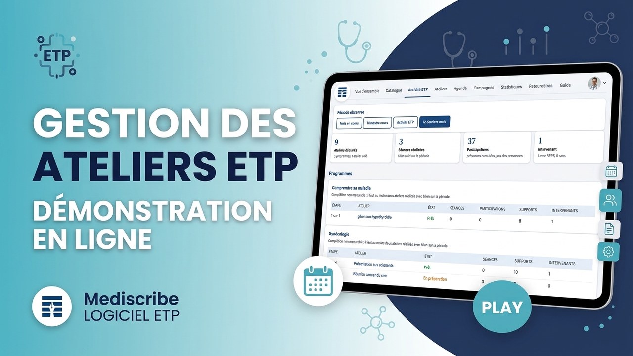 &Eacute;cran Activit&eacute; ETP du logiciel de gestion des programmes ETP MediScribe